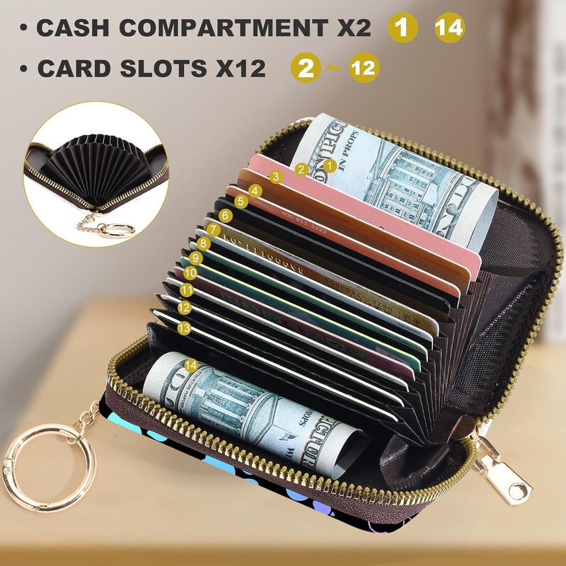 Luoycxy Credit Card Holder for Women,Small Rfid Wallet with Keychain Zipper,Cute PU Leather Card Case Wallet，Accordion Credit Card Wallets Gift,Colorful Paw Prints - Image 3
